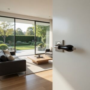 Manilla Roseta Cuadrada Delbas Porcelana Negra Níquel Satinado
